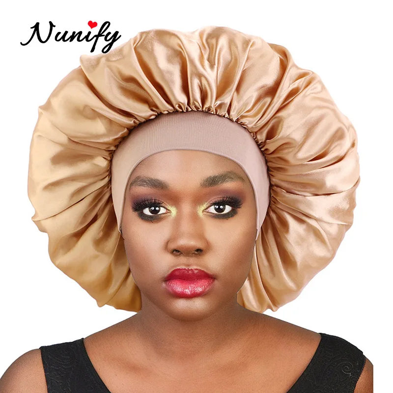 Wholesale 6Pcs/Lot Wide Band Satin Bonnet Cap Hair Bonnets For Women Silky Bonnet For Curly Hair Large Size Sleep Hair Cap