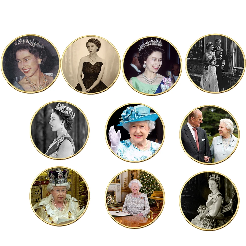 

Queen of England Elizabeth Gold Plated Commemorative Coins Classic Queen's Challenge Coin Commercial Collection Holiday Gift