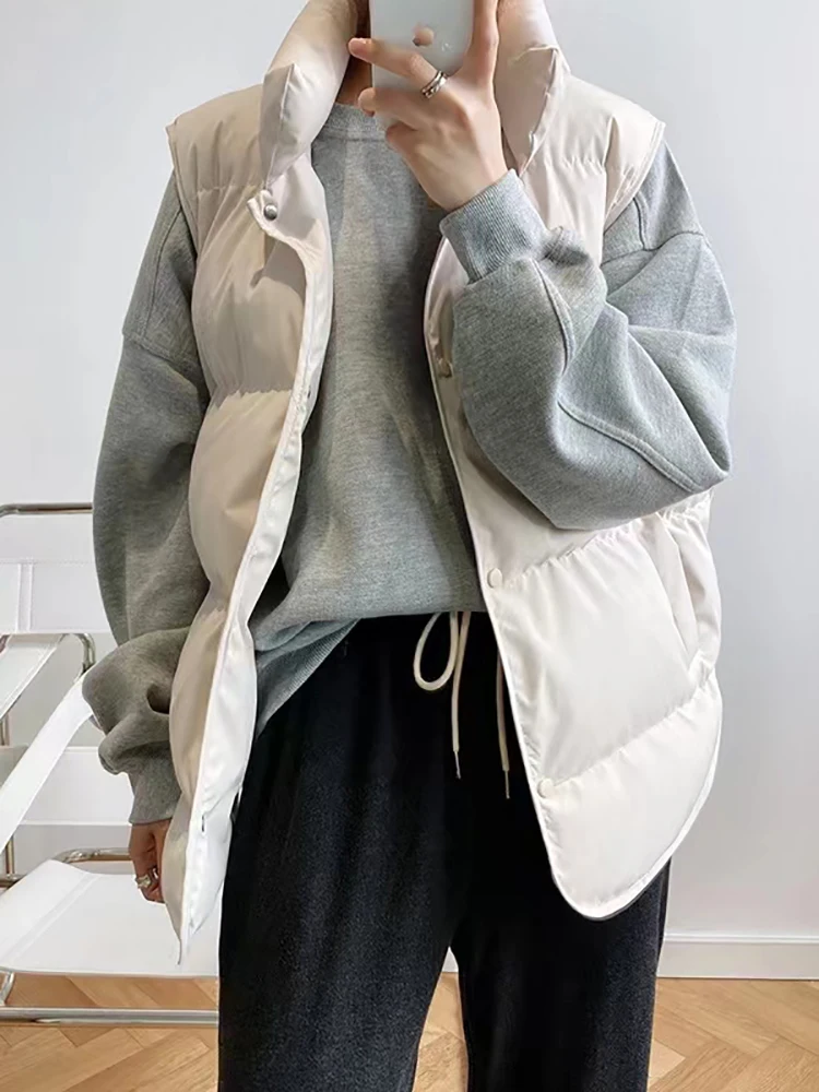 AOSSVIAO Fashion Contton Vest Women's Autumn 2023 New Stand Collar Single Breasted Sleeveless Loose Solid Color Waistcoat