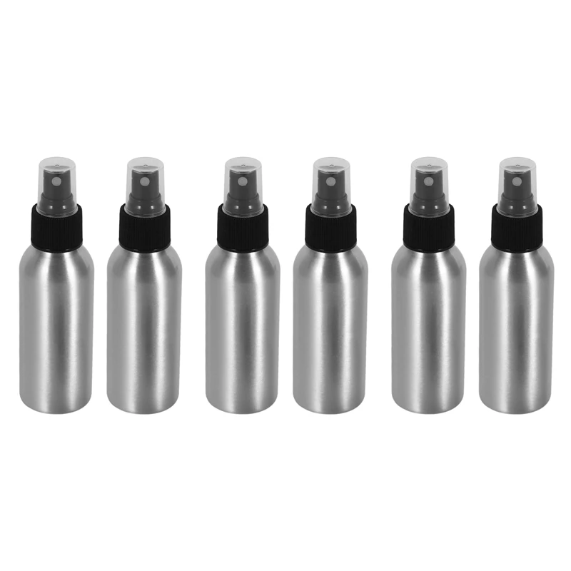 

6PCS 100ML Aluminum Mist Spray Refillable Empty Bottle Perfume Atomizer Silver