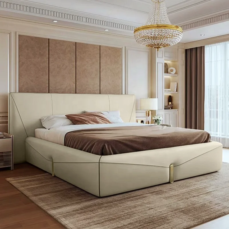 Фото # Роскошный кожаный диван-кровать в минималистичном современном стиле с высокоэластичным наполнителем, каркасом из лиственничной стали и дерева, мягкий, в викторианском стиле, для комфортного сна №5