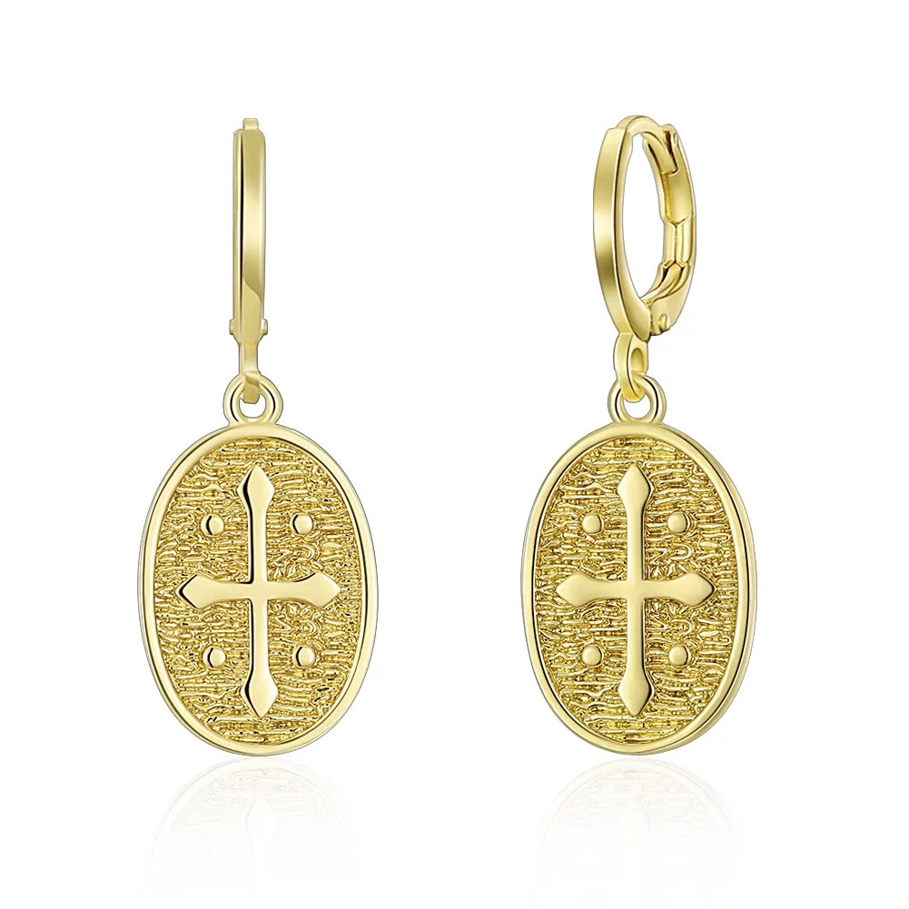 

Kissitty 1 Pair Oval Cross Brass Hoop Earrings For Women Dangle Drop Earrings Vintage Statement Fashion Jewelry Findings