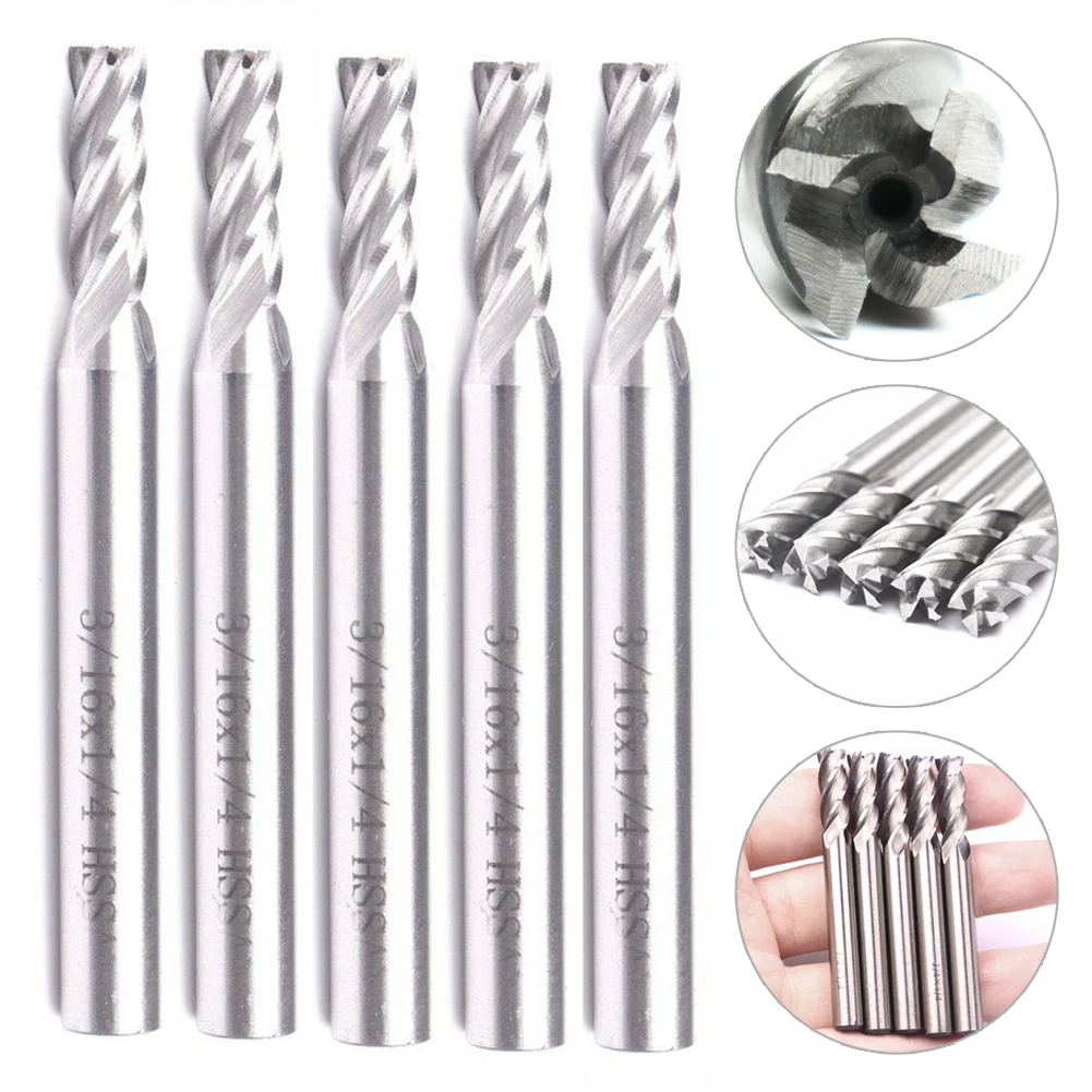 

5pcs HSS 4 FLUTE 1/4 End Mill Cutter 3/16*1/4*3/4*2-1/3 CNC BIT Tool Set For Wood CNC Milling Machine High Speed Steel