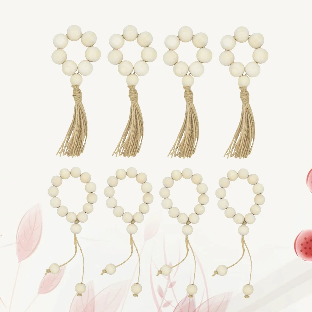 

Napkin Rings Beads Holder Ring Wooden Bead Wood Farmhouse Buckles Christmas Beaded Decor Serviette Table Tassel Buckle Set Wall