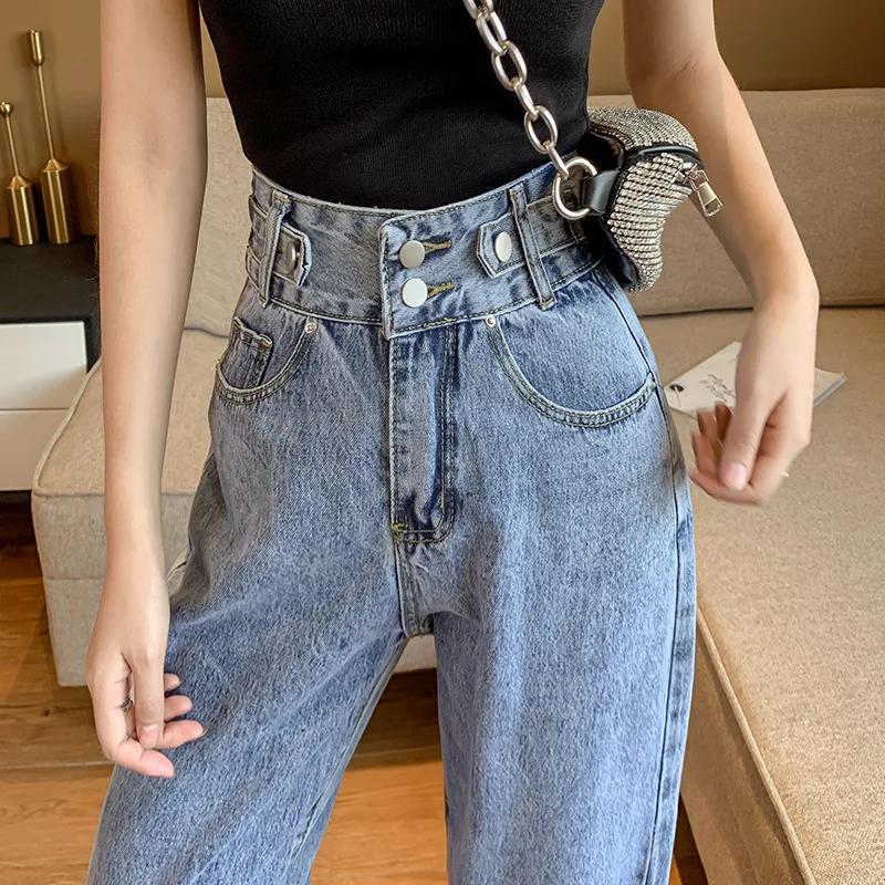 2022 Fashion High Waist Straight Women Jeans Vintage Hip-hop Denim Pants Lightblue Wide Leg Jeans Chic Boyfriend Jeans trousers