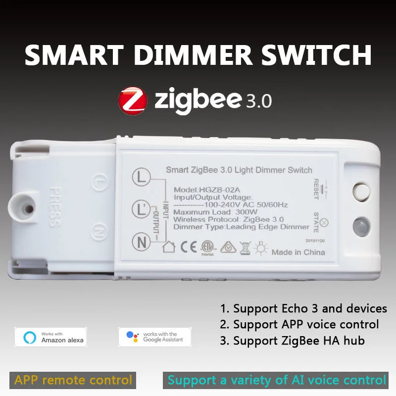 

Регулятор яркости Zigbee, 300 Вт, для домашней автоматизации и голосового управления, без частоты вспышки, простота установки, модуль диммера с защитой от открытой цепи