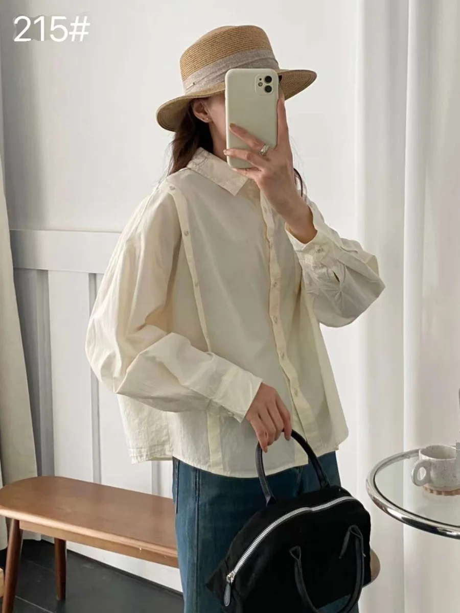 Button Patchwork Chic Shirts Women's Long Sleeve 2024 Early Spring New Korean Sle Loose Design Bottoming Top