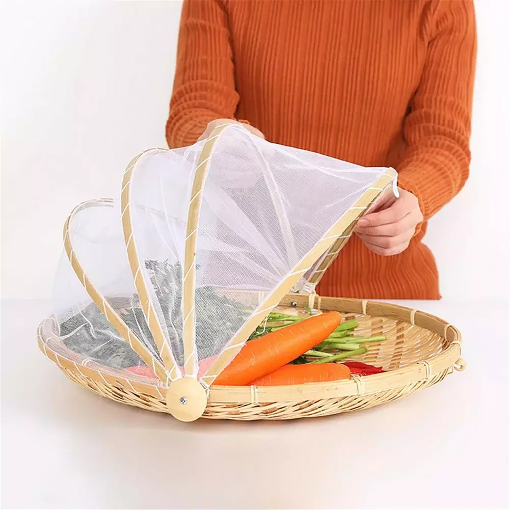 

Hand-Woven Food Tent Basket Tray Fruit Vegetable Bread Storage Basket Summer Outdoor Picnic Mesh Net Cover ​kitchen Accessorie