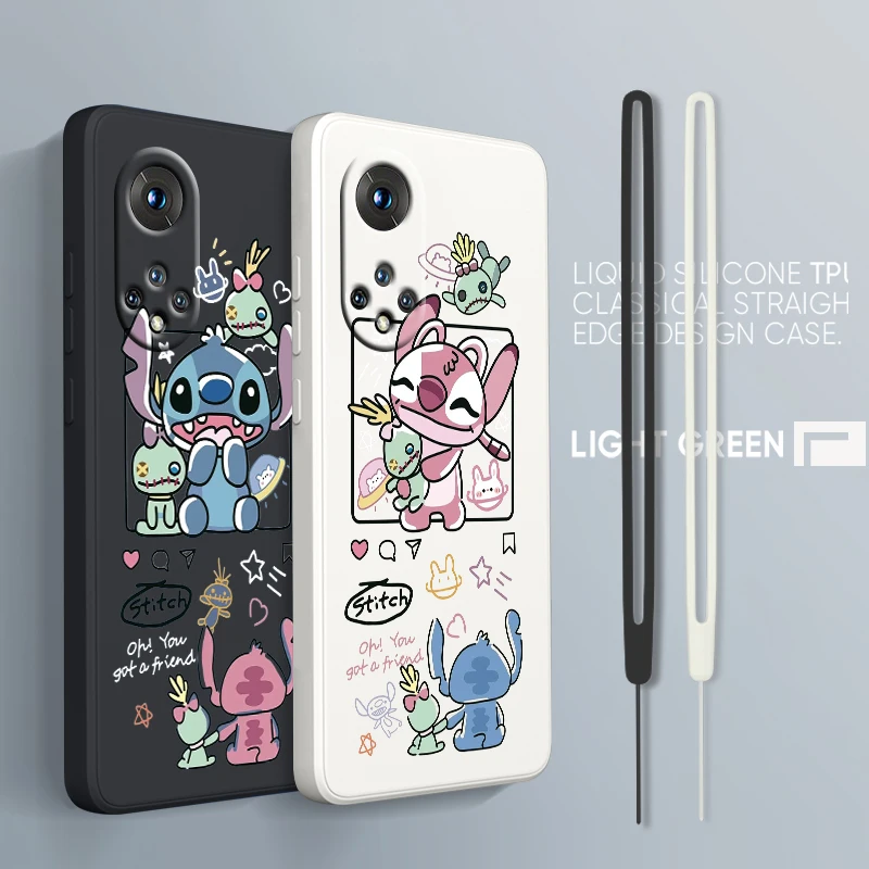 

Disney Stitch Cool For Honor 70 60 50 30 20 X20 10X Pro Plus Lite Liquid Rope Silicone Candy Cover Phone Case