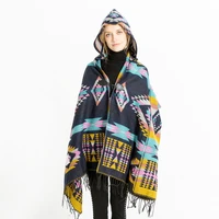 2022 new autumn winter national hat cloak air conditioning shawl imitation cashmere tourist scarf women cloak poncho capes navy