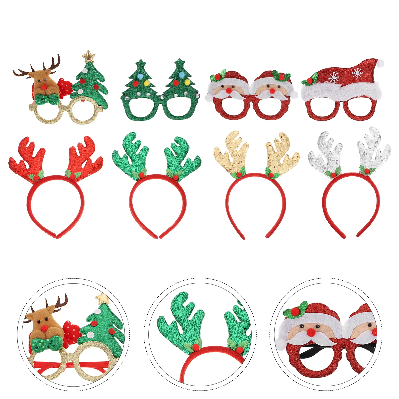 

Christmas Glassesheadband Party Headbands Adults Head Holiday Antlers Costumeeyeglasses Wear Props Glitter Photo Band Kids Deer