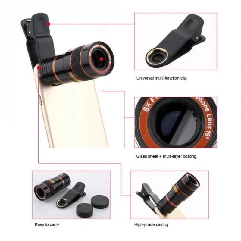 8x hd mobile phone camera lens telescope zoom macro lens for iphone samsung smartphone fish eye lente para celular with clip free global shipping