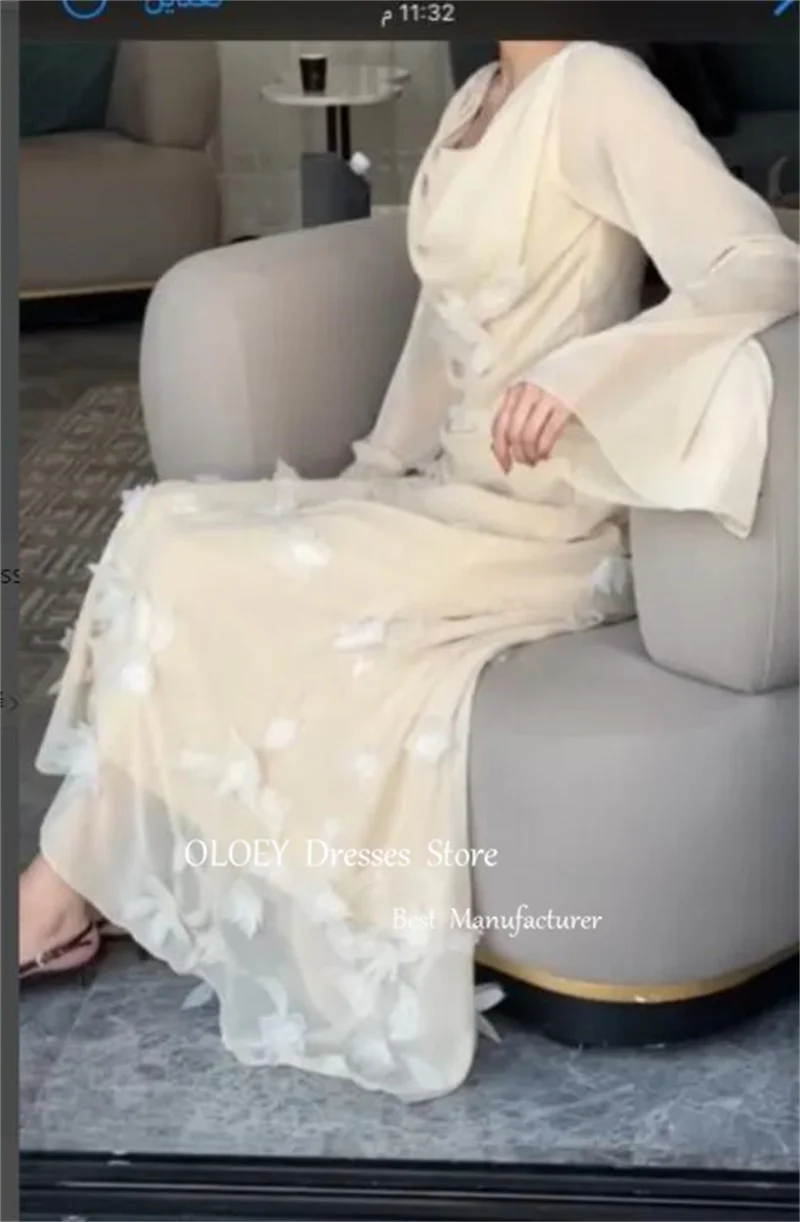 OLOEY Элегантные бежевые шифоновые арабские женские вечерние платья с длинными