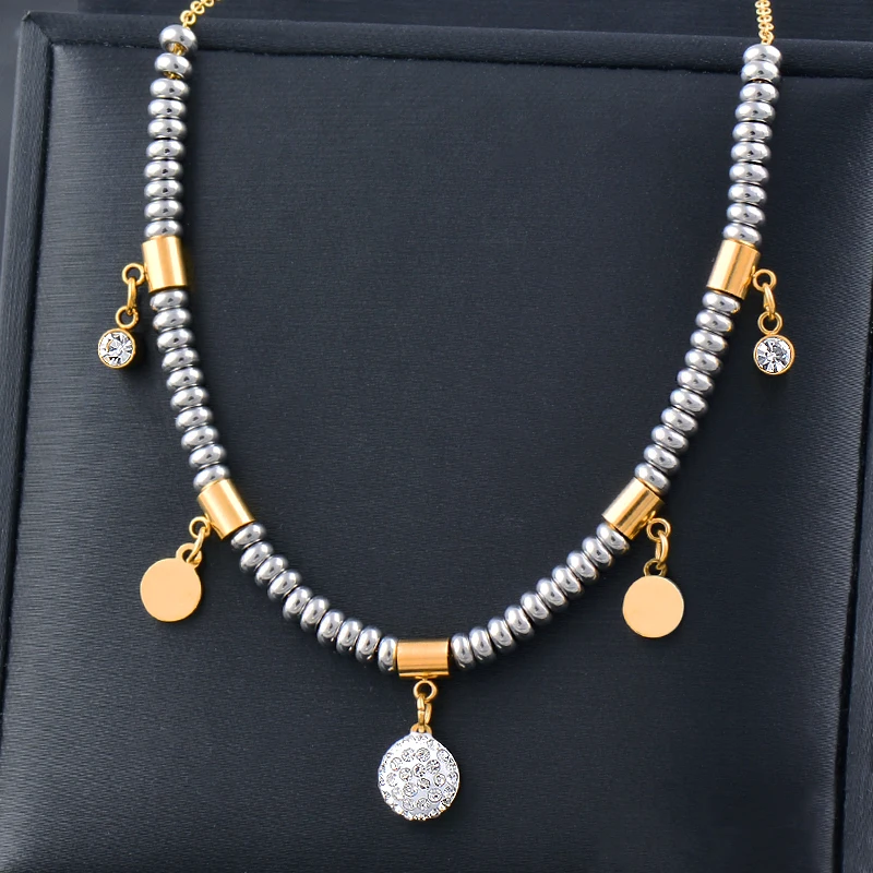 

SINLEERY Trend Gold Silver Color Choker Crystal Chains 316L Stainless Steel Necklace For Women jewelry accessories XL890 SSK