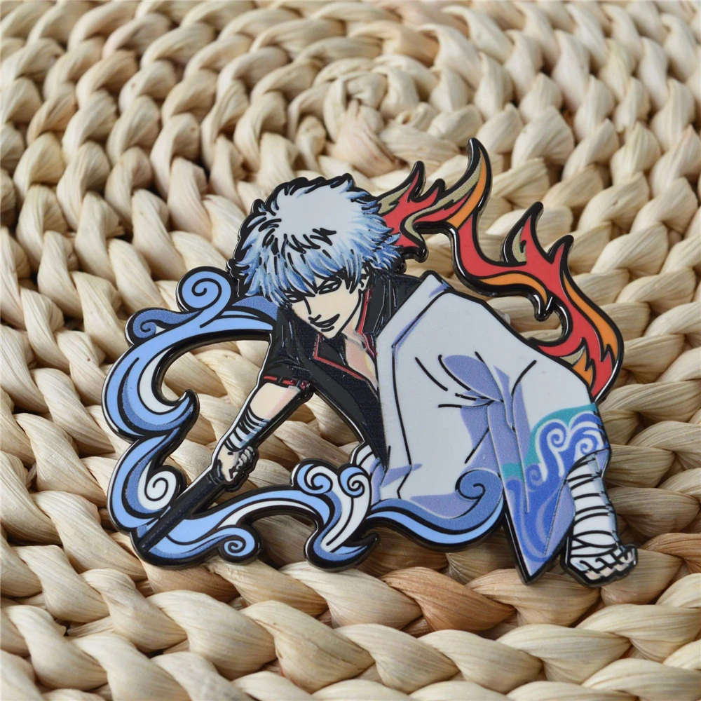 Аниме GINTAMA Sakata Gintoki Косплей Костюм Металлический значок Булавка Брошь из сплава