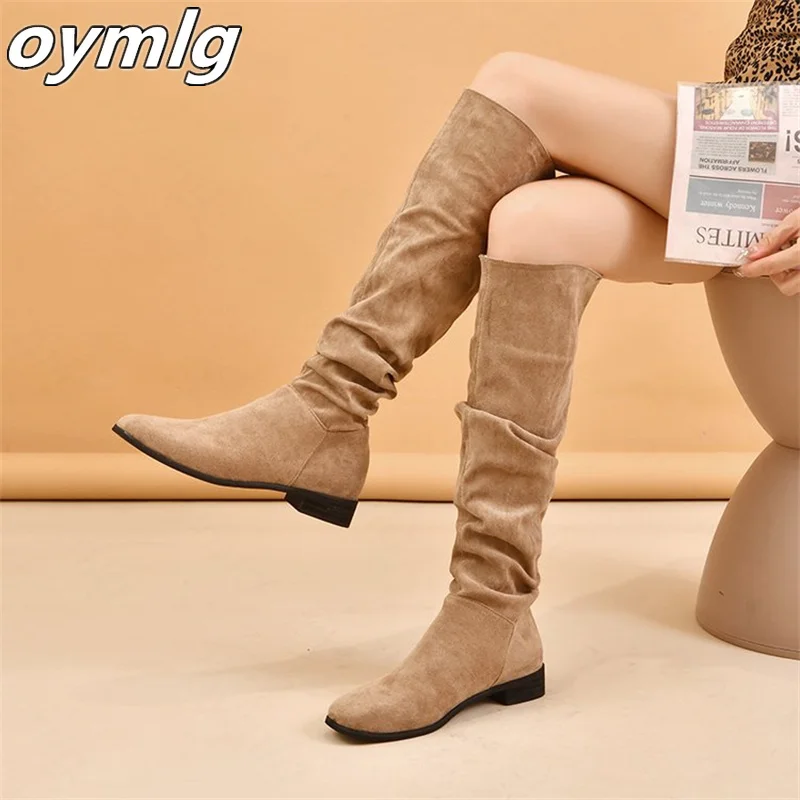 2022new piledui boots women's autumn winter solid color thick mid-heel sleeve and knee high boots manufacturers womens boots