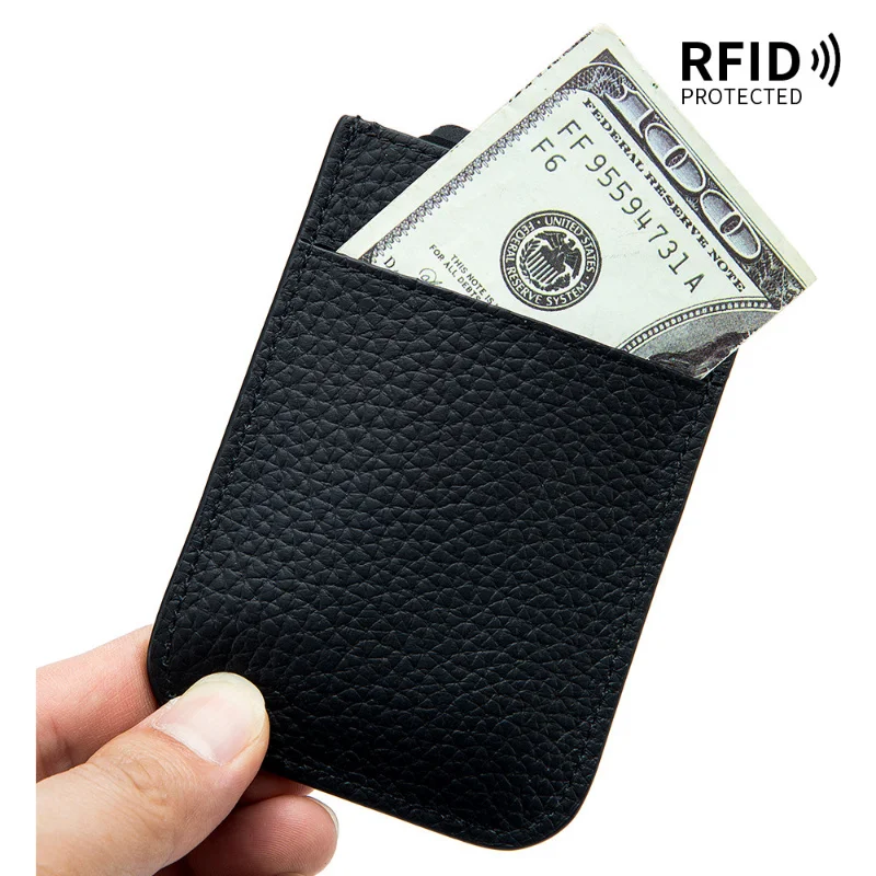 

Genuine Leather Slim Card Holder Quick Access Pull Tab RFID Lining Soft Cowhide Men Women Portable Bill Wallet Credential Cover