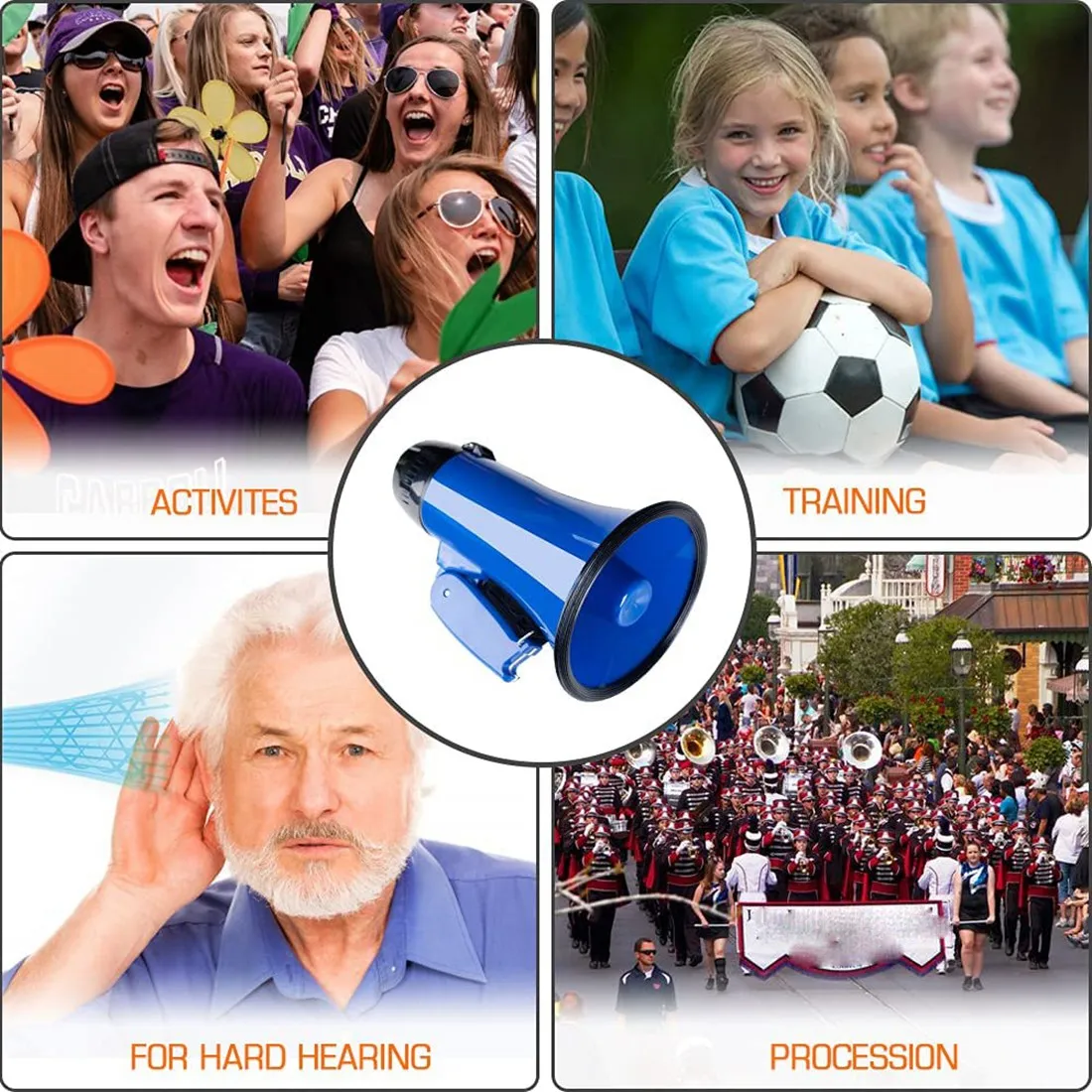 

25 Watt Compact Megaphone Speaker PA Bullhorn - with Built-in Siren, Voice Recorder, Bottle Opener,Blue