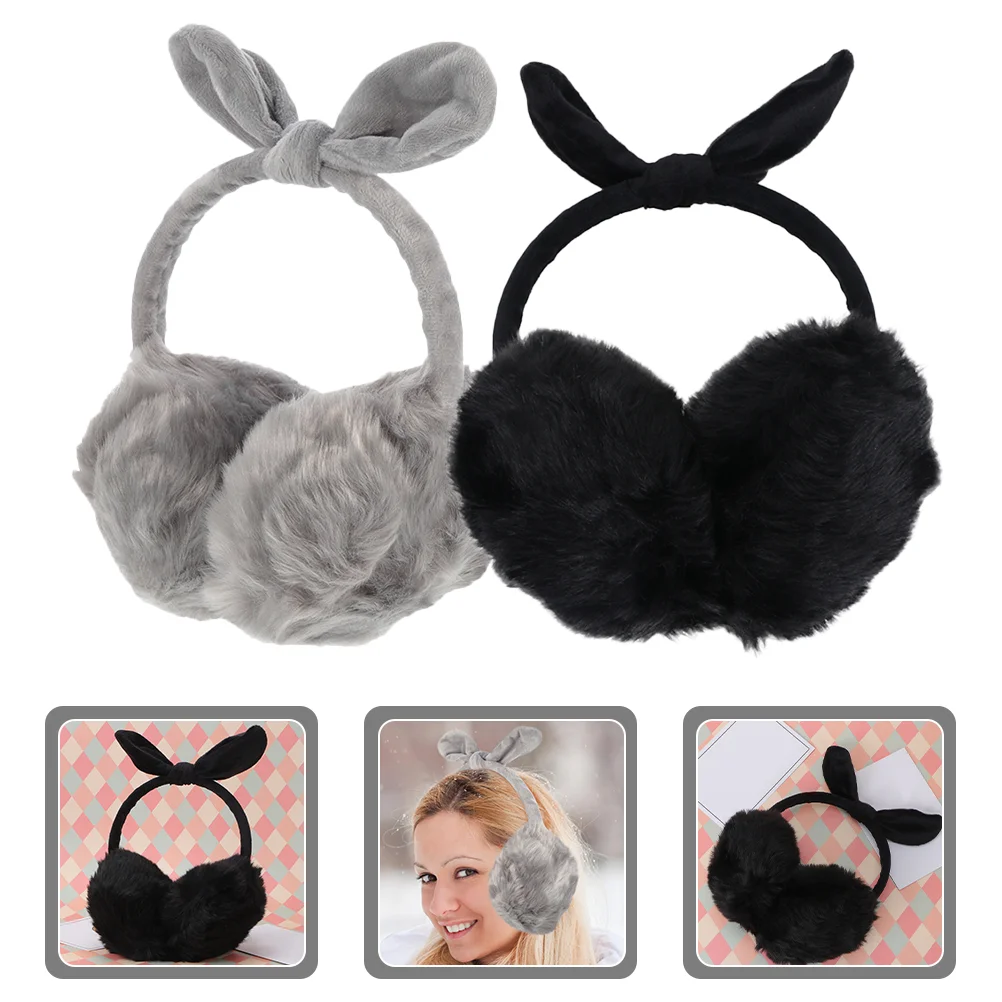 

2 Pcs Plush Earmuffs Outdoor Winter Thermal Cover Girl Warmer Running Covers Faux Rabbit Fur Sports Headdress Student