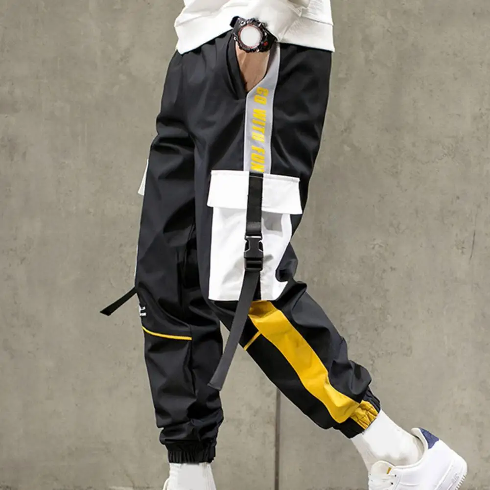 

Hiphop Cargo Pants Male Overalls Sweatpants Pants Big Pockets Ribbons Loose Spring Autumn Cargo Pants Trousers for Men 2022