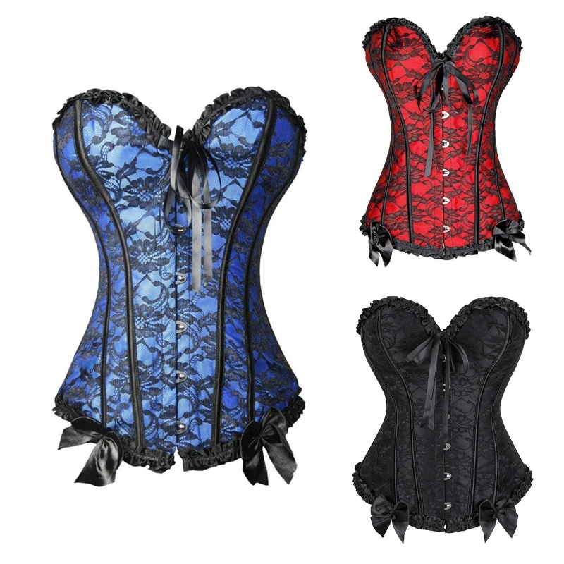 

E9LC Lace Corset Bustier Crop Top Lingerie Bodyshaper Top Sexy Overbust Corset