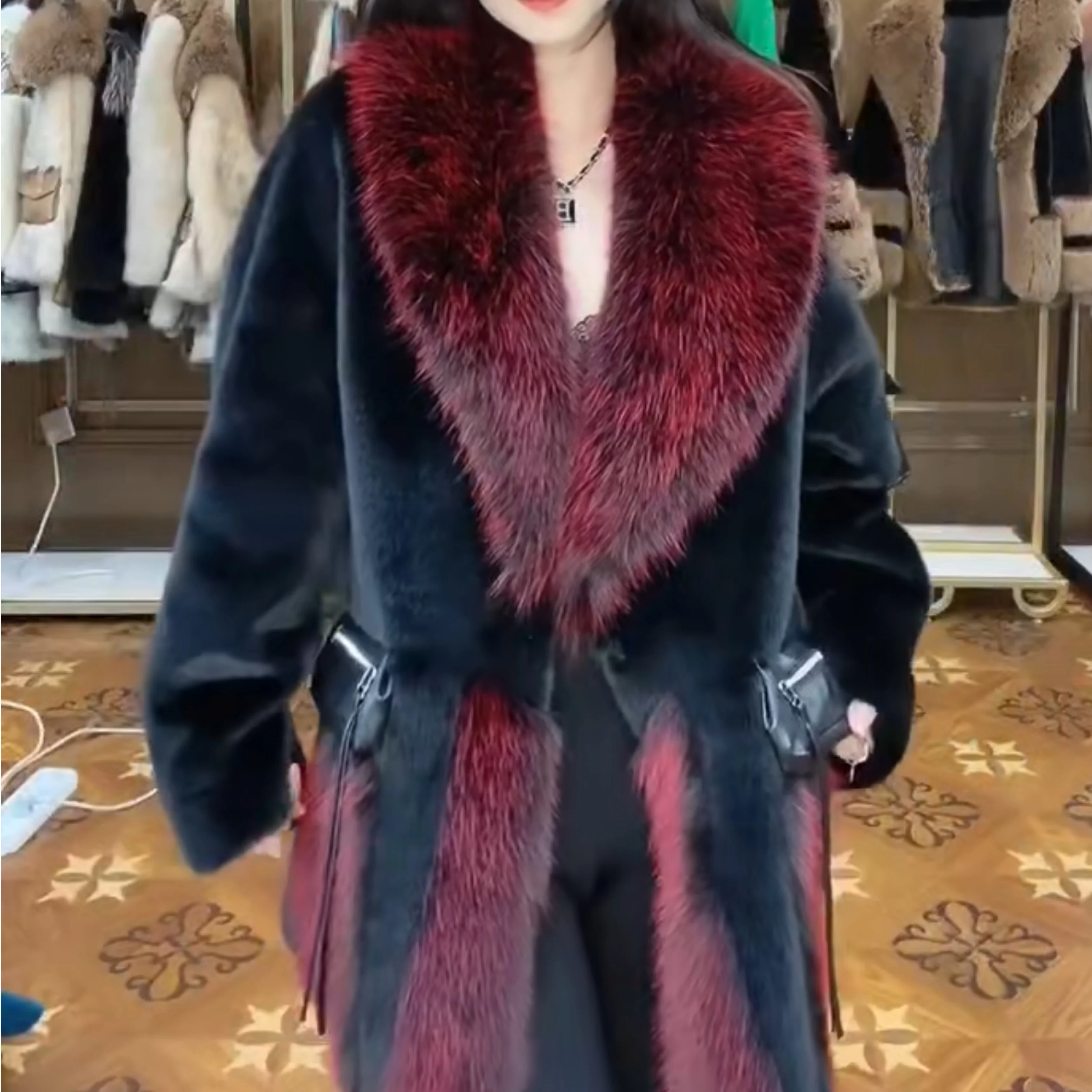 High-End Fur Long Sleeve Women's Toka Double Face Wool Leather Fur Coat Fashion Warm Heavy Leisure Elegant Jacket 2022 Winter