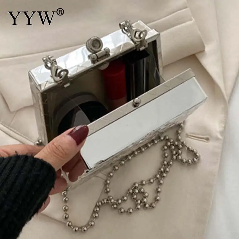 Fashion Square Acrylic Pleated Women Clutch Handbag Box Beads Chain Crossbody Shoulder Mini Phone Case Purse Casual Lady Bag