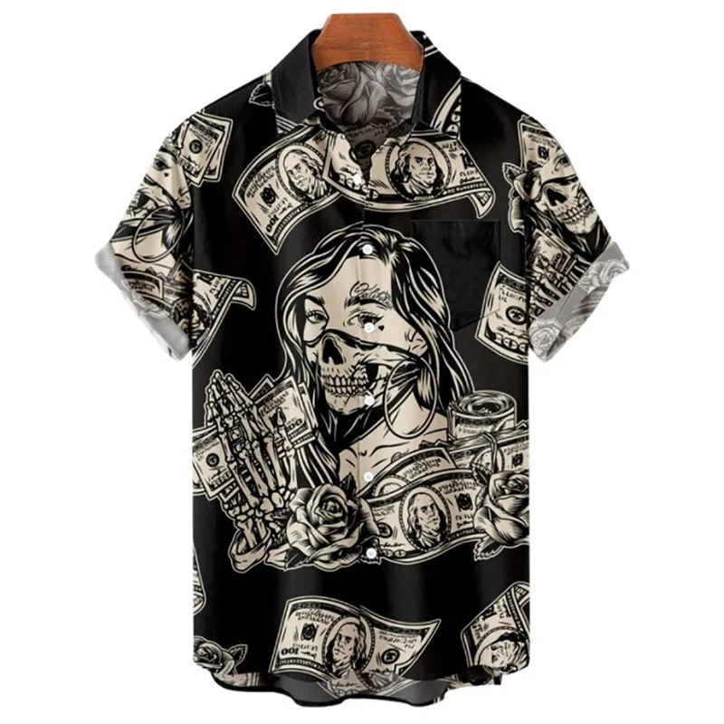 

Shirts For Men 3d Vintage Horror Skull Rocker Print Gothic Rockabilly Hawaiian Shirt Short Sleeve Top Homme Harajuku Ropa Hombre