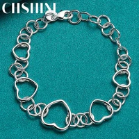 chshine 925 sterling silver full heart bracelet charm chain for woman fashion wedding engagement party jewelry