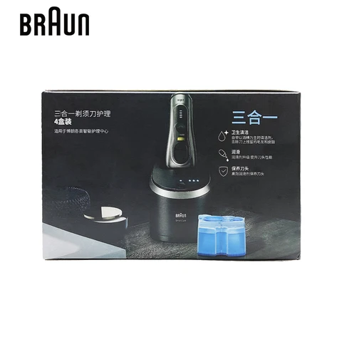 Бритвенный картридж Braun Clean & Refresh с автоматическим очищающим центром очищает зубцы и микробов от головки бритвы