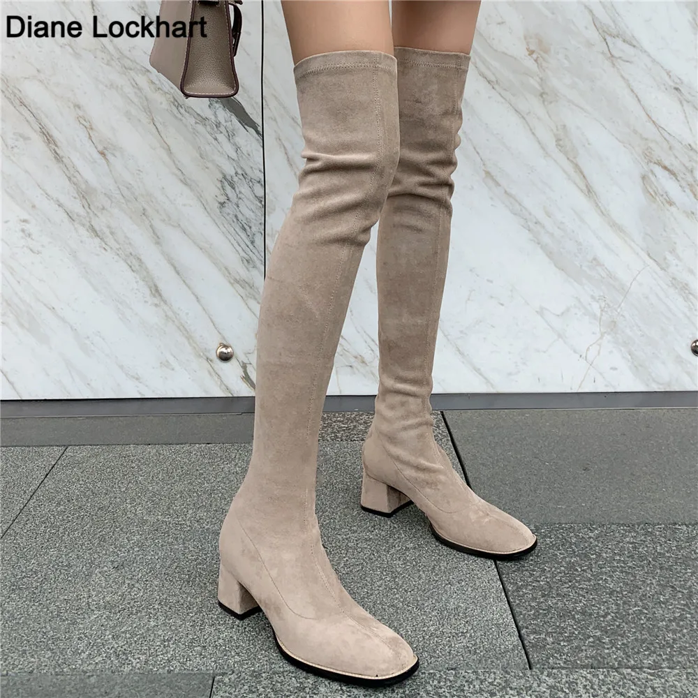 

Fashion Over The Knee Boots Women 2022 Autumn Winter New High Botas Mujer Khaki Suede Pumps Sock Shoes High Heels Boots Black