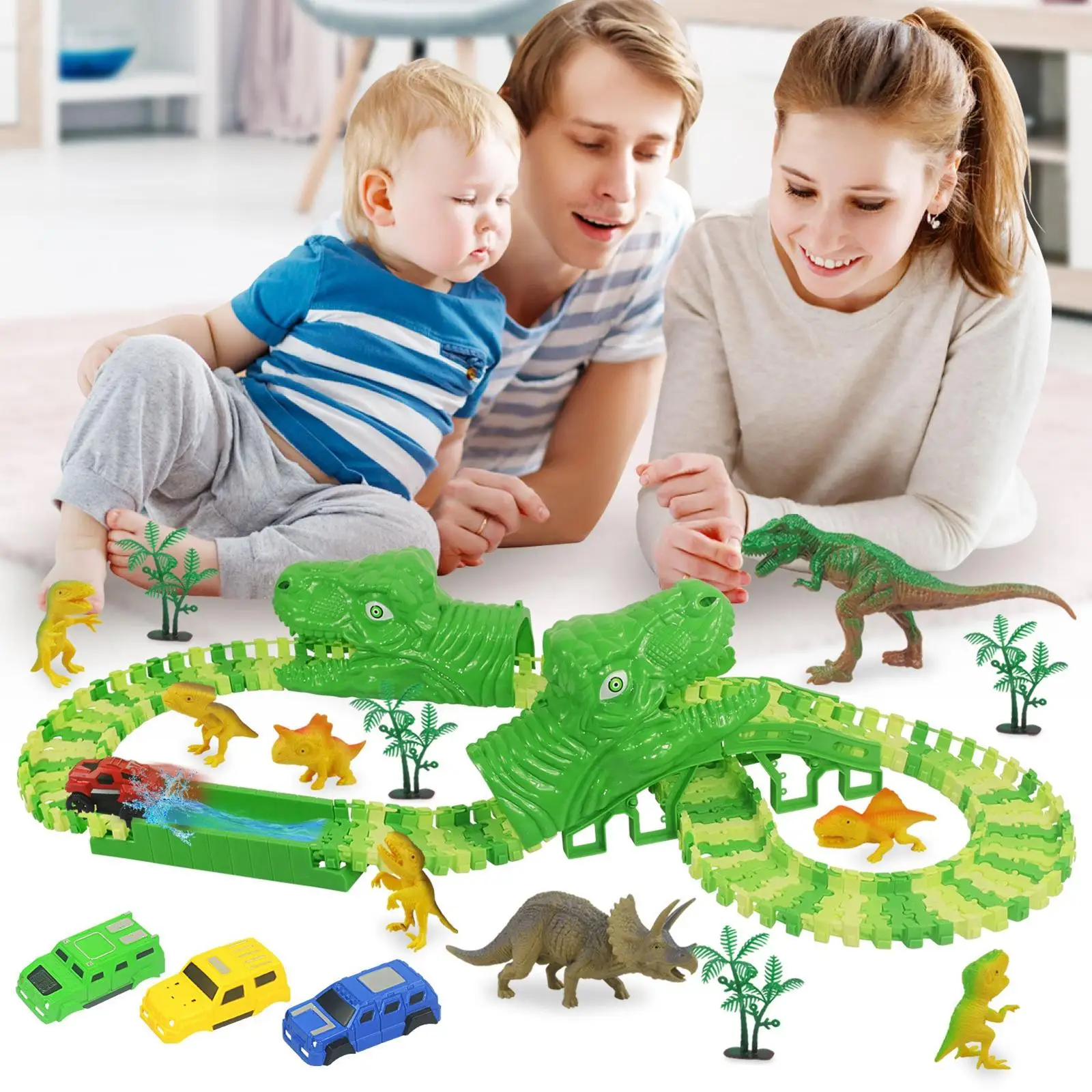 

165Pcs Dinosaur Race Track Toys Dinosaur Car for Children Toddlers