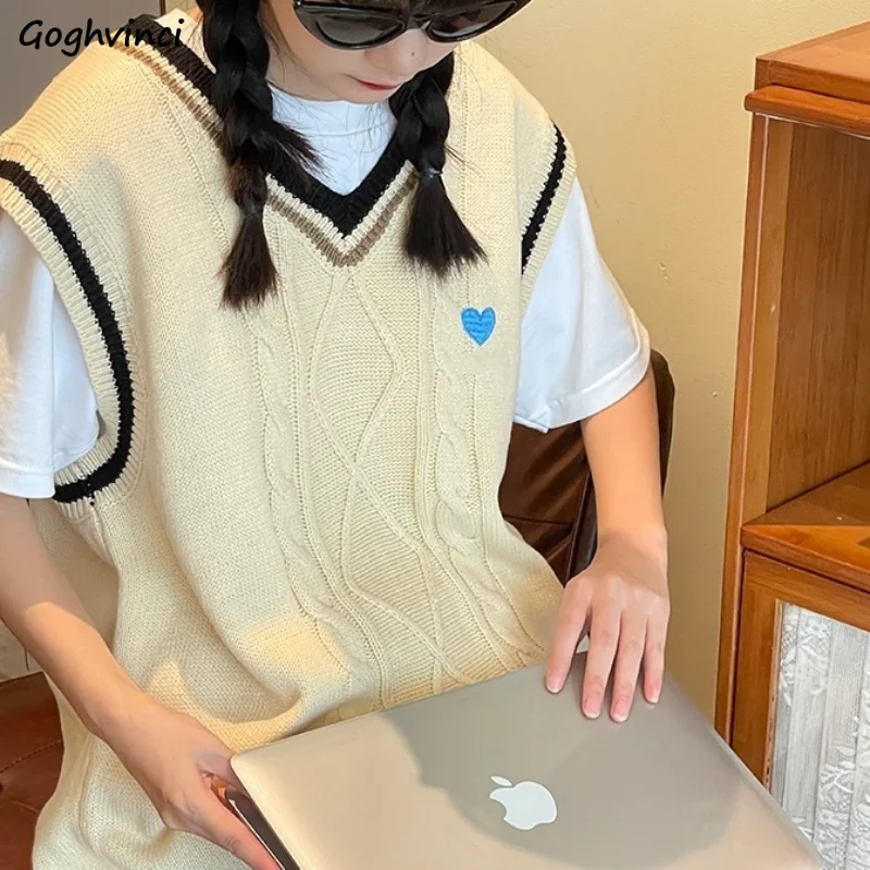 Свитер-жилеты для женщин любят винтажные студенческие повседневные Harajuku с