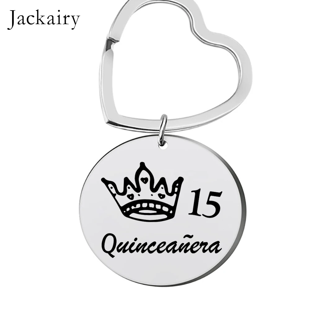 Подарочный Брелок из нержавеющей стали с испанской символикой 15 Quinceañera, подвески для всей семьи, ювелирные изделия, брелок, лучший подарок для сына и дочери Подарочный Брелок из нержавеющей стали с испанской символикой 15 Quinceañera, подвески для всей семьи, ювелирные изделия, брелок, лучший подарок для сына и дочери