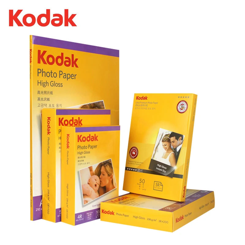 KODAK Printer Paper A3 A4 A6 20/50/100/200 Photo Letter Size Sheets Inkjet Glossy Instant Dry and Water Resistant RC High Gloss