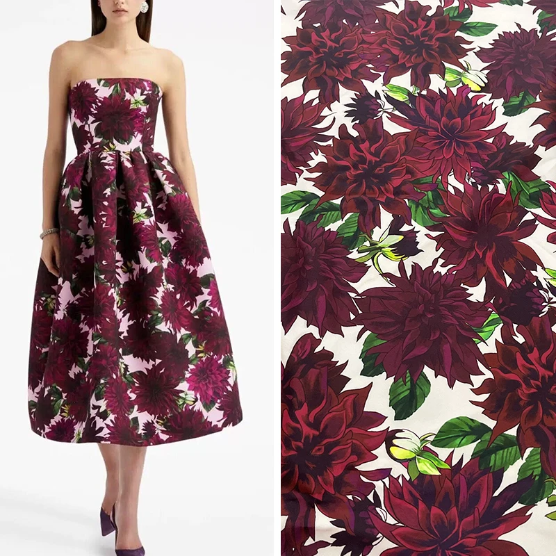 

Европейский дизайнер женское платье лист высокого класса индивидуальные лица Ткань завод большой цветок одежда ткань