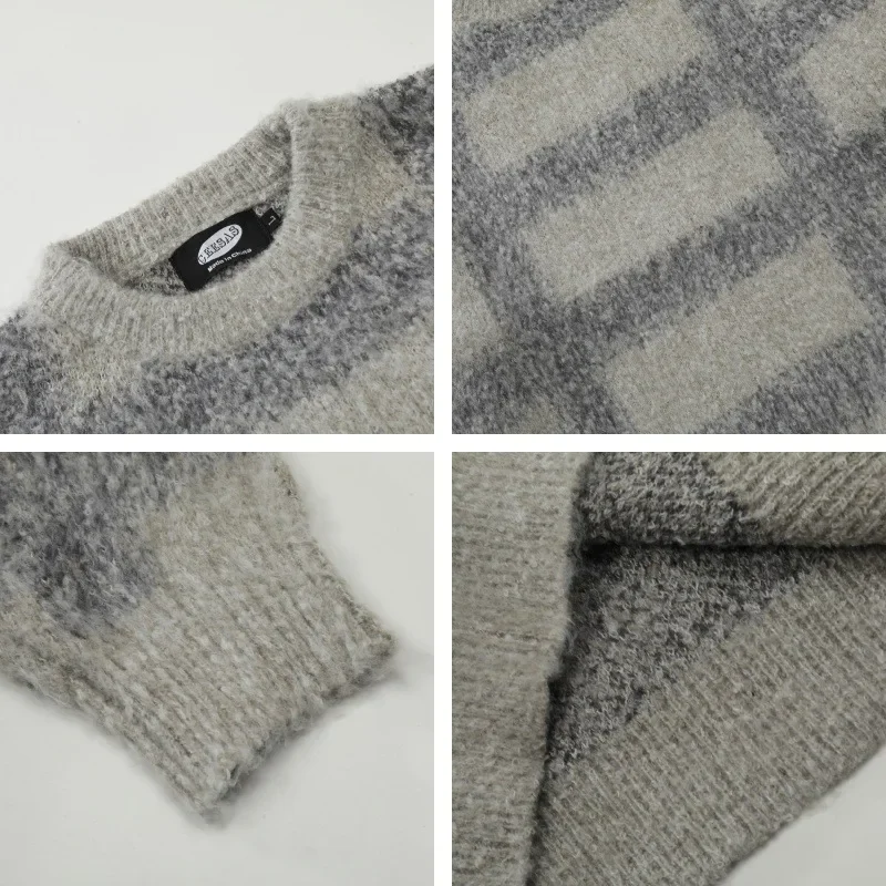 Модный клетчатый полосатый свитер мужской американский винтажный свободный