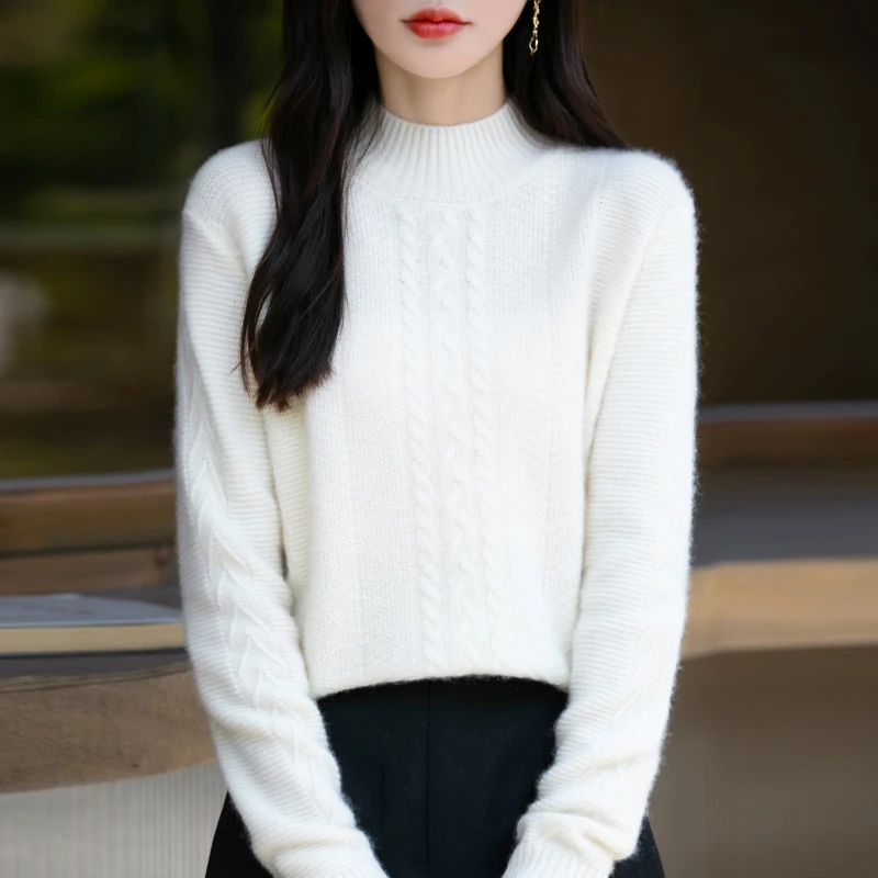 Новый узор женский вязаный пуловер из чистой австралийской шерсти модный