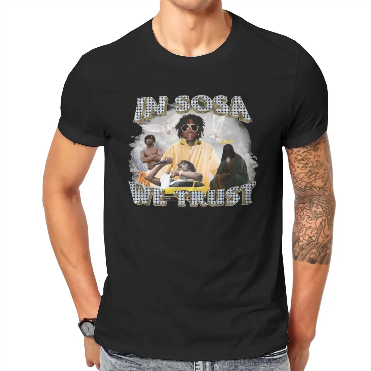 

In Sosa We Trust Chief Keef T-Shirt for Men Hip Hop Music Funny Cotton Tee O Neck Short Sleeve T Shirts Graphic Printed Clothing