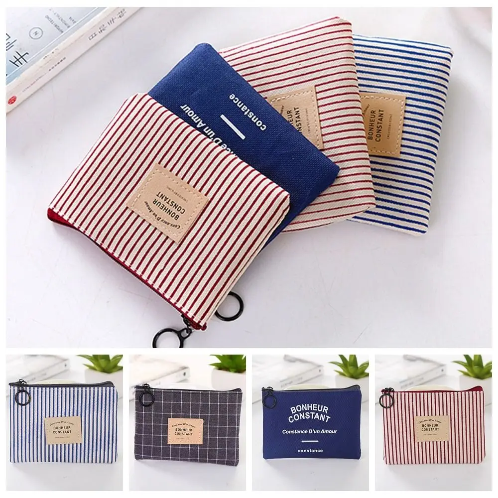 

Square Canvas Letter Wallet Case Zipper Stripe Print Coin Purse Portable for Girls Kid Travel Outdoor