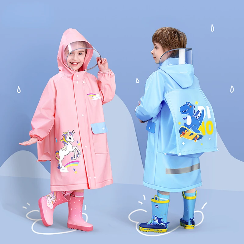 

2023 EVA children's raincoat girls' whole body waterproof boys' kindergarten pupils' poncho with schoolbag
