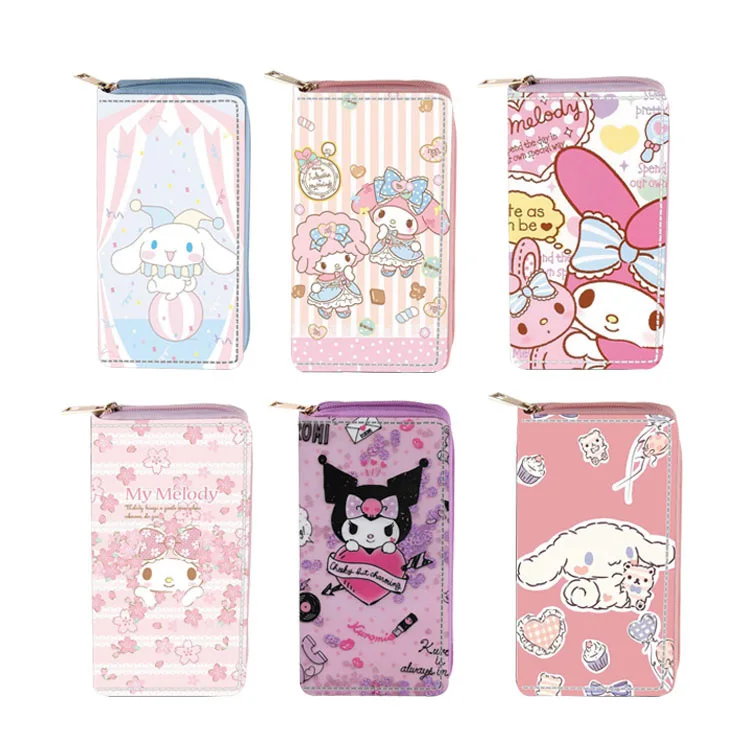 Sanrios Cinnamoroll Mymelody Kuromi kawaii Cartoon PU Long Wallets Coin Purse Bag Card Holder Zipper Brand Wallet For Women Gift