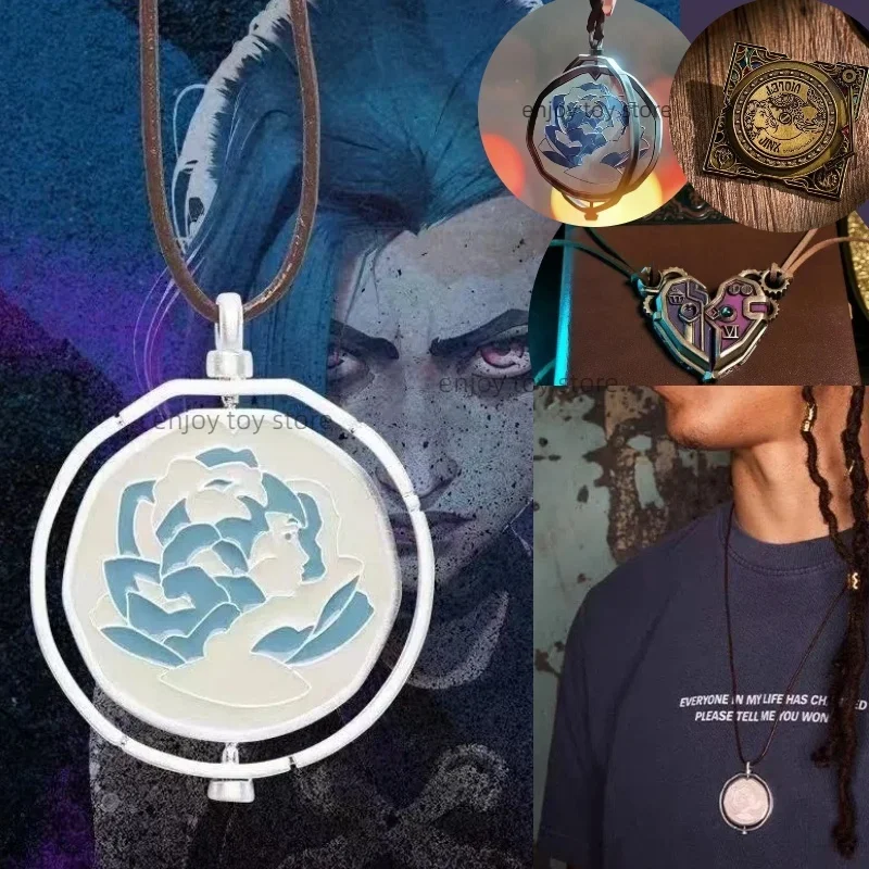 Ожерелье Leagued Of Legends с голубой розой Arcane Season 2 Jinx Ekko портрет головы вращающаяся