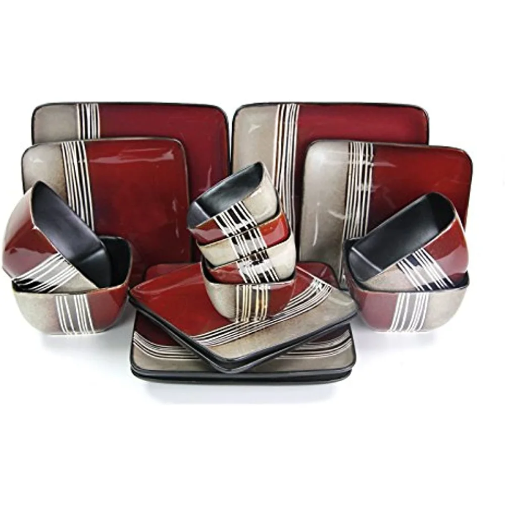 

Square Stoneware Loft Collection Dinnerware Dish Set, 16 Piece,