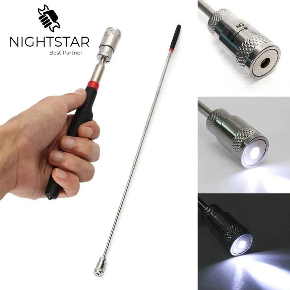 

27 Inch Telescopic Adjustable Magnetic Pick-Up Tools with LED Light Magnet Long Extendable Long Reach 70cm