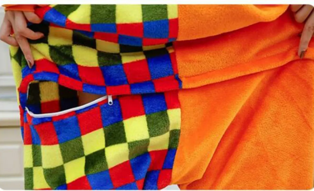 Unisex Winter Warm One-Piece Cartoon Animal Pajamas With Colorful Hat Polyester Comfortable Thick Sleepwear Cosplay Clothes