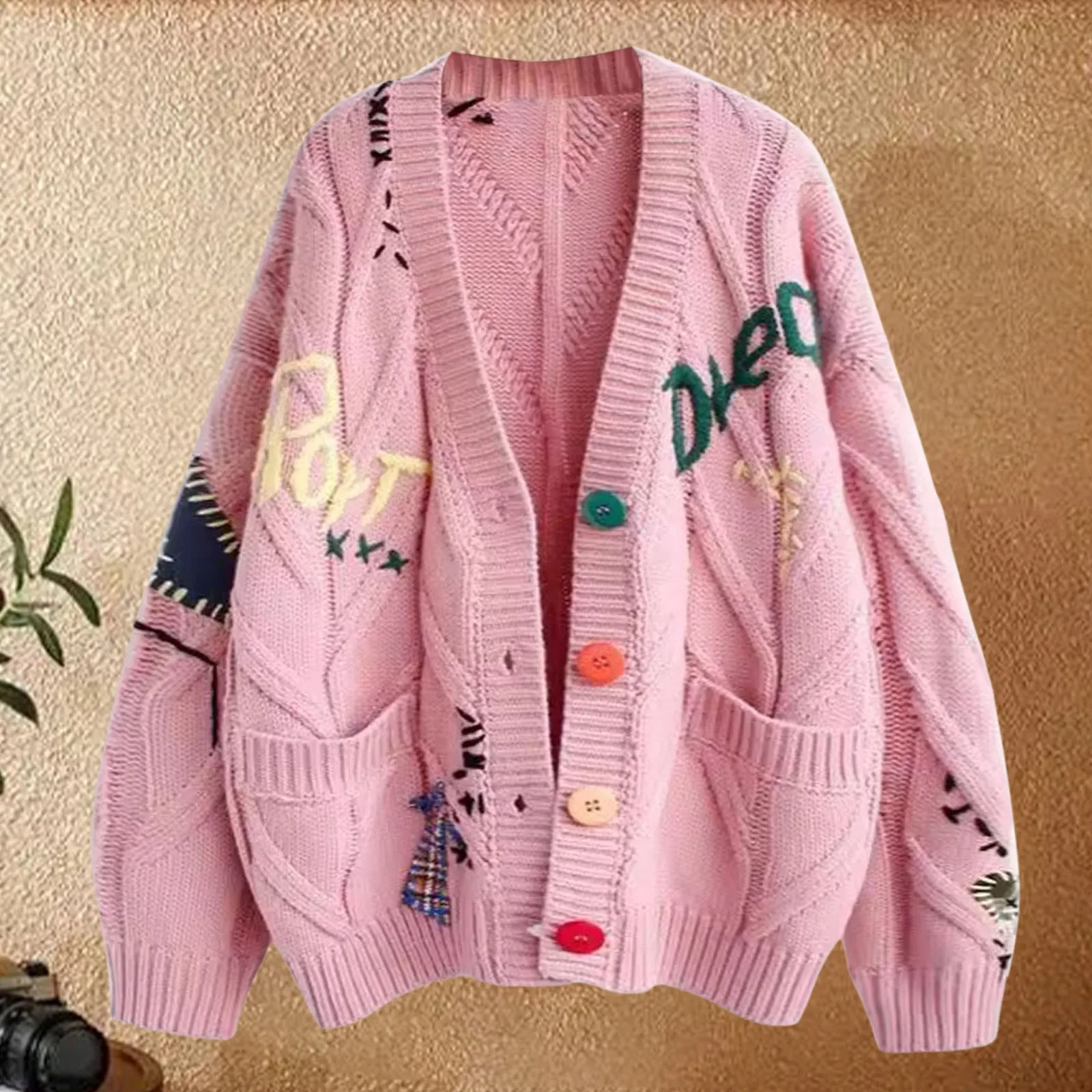 Новый дизайн свободный свитер пальто вязаный кардиган с подставкой на пуговицах