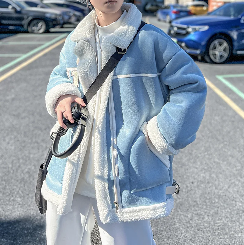 Winter Jacket Men Warm Fashion 3-color Thickened Lamb Wool Jacket Men Japanese Streetwear Loose Thick Short Coat Mens Clothes