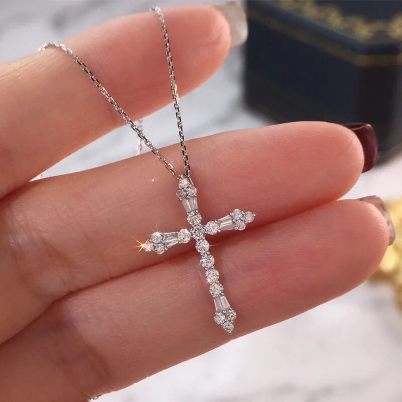 

INS Cross Pendant Necklace For Women Inlay Cubic Zirconia Christian Jesus Charm Necklace Girls Fashion Luxury Jewelry Gifts