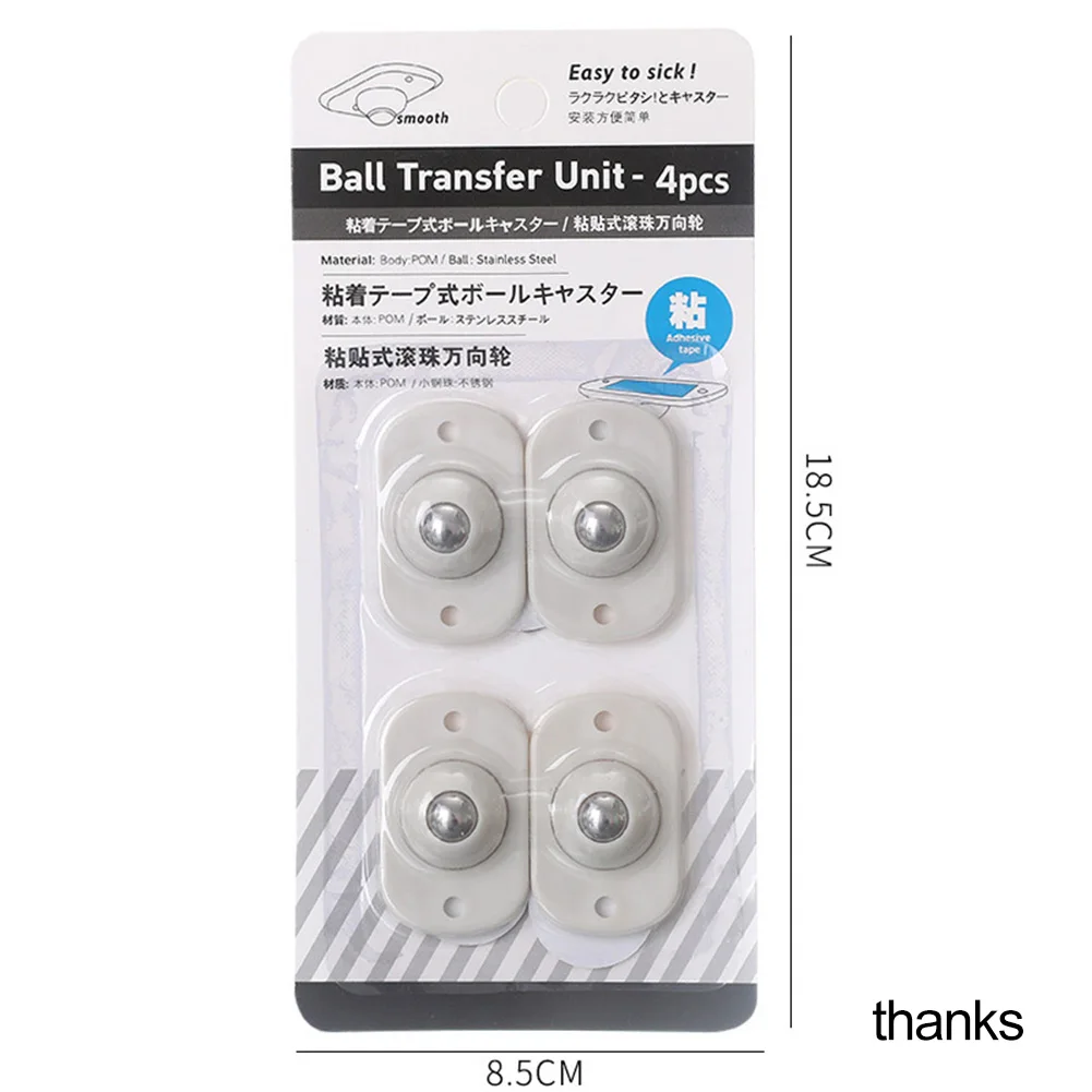 

Roller Ball Universal Wheel 4pcs ABS Rack Ball Roller Can Be Pasted Stainless Steel Roller White 360° 4.5*2.7*1cm